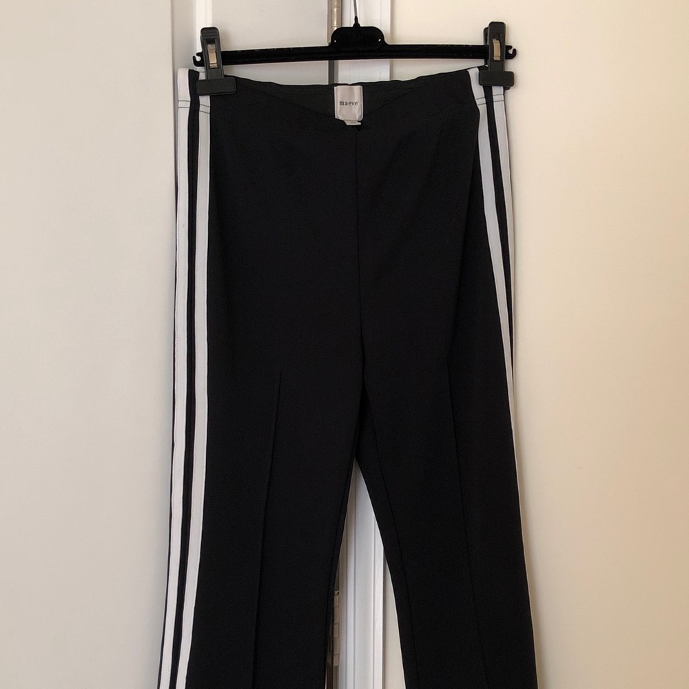 Maeve Black Fitted Track Pants with White Side Stripes